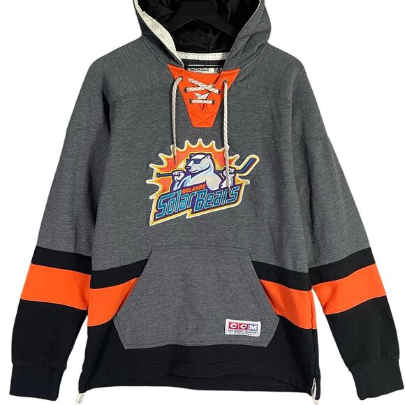 Orlando Solar Bears CCM Vintage Hoodie Gray Orange Pro Knit Logo Size M Hockey